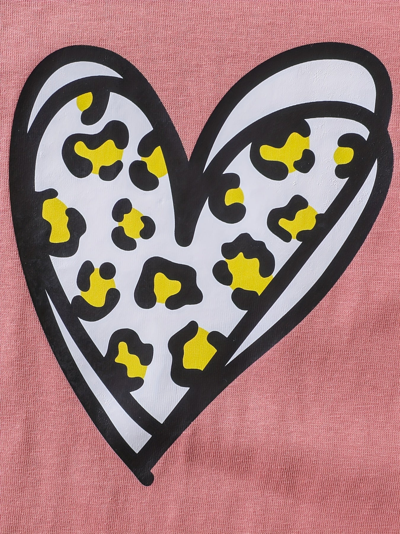 Girls Short Sleeves Leopard Heart Graphic Casual Tees Dress