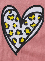 Girls Short Sleeves Leopard Heart Graphic Casual Tees Dress