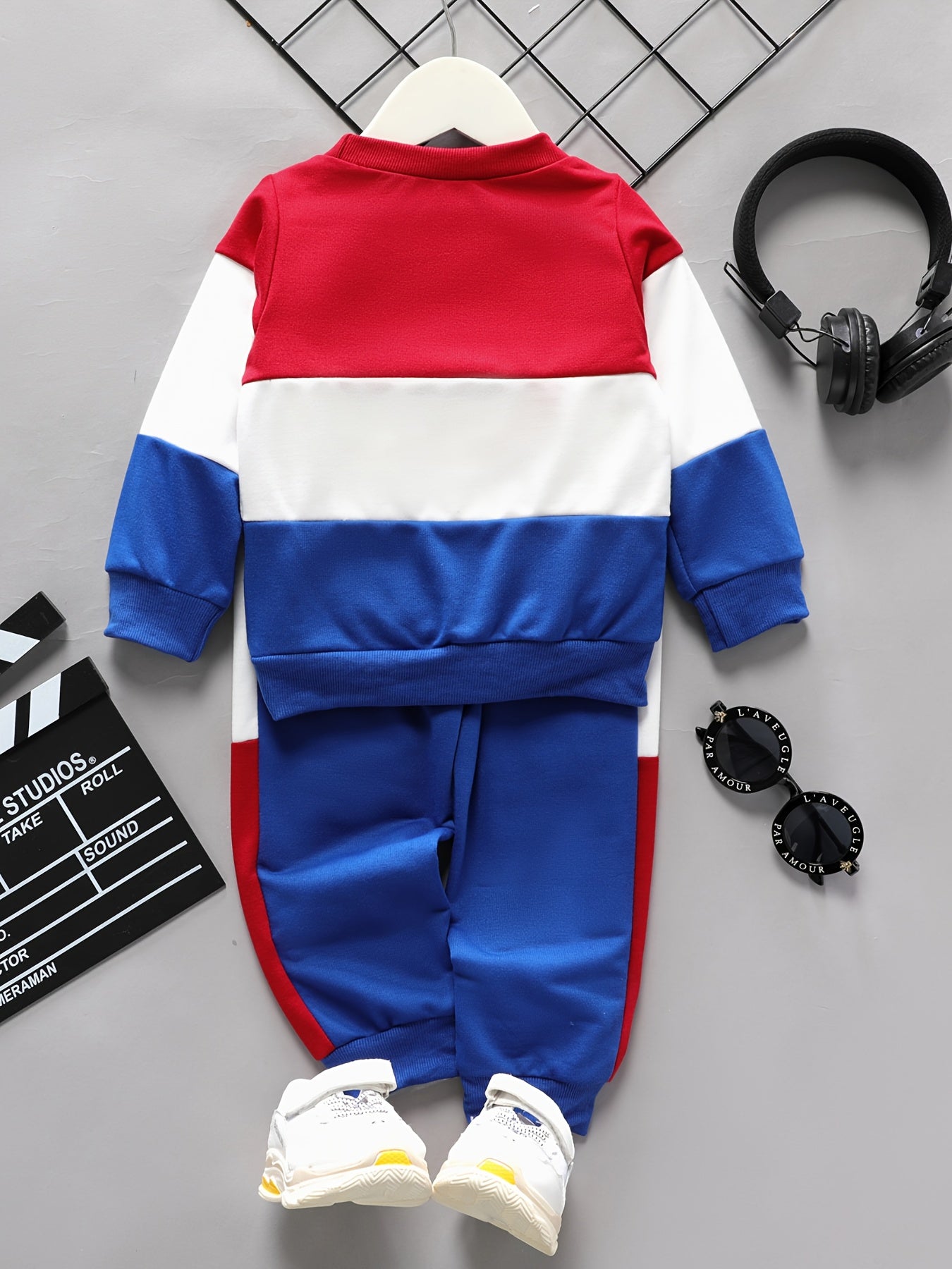 Boy 2pcs Sweatshirt & Pants LITTLE TROUBLE MAKER Print Crew Neck Long Sleeve