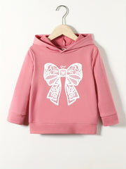Girls Bow Print Hooded Sweatshirt Top Long Sleeve Pullovers Spring Autumn