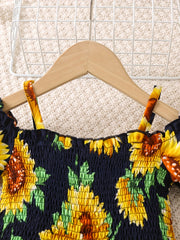 Girls Sunflower Off Shoulder Jumpsuit One Piece Romper