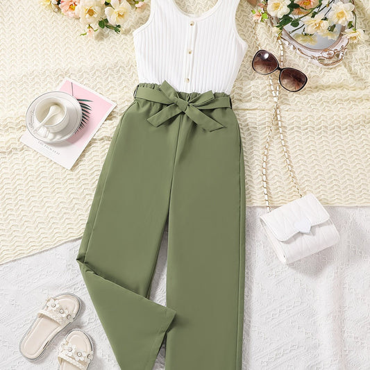 Girls Belted Jumpsuit Set for Summer Party