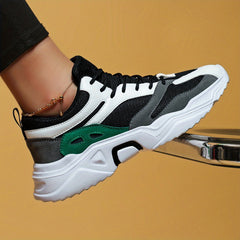Women's Colorblock Mesh Sneakers Lace Up Soft Non-slip Outdoor Shoes