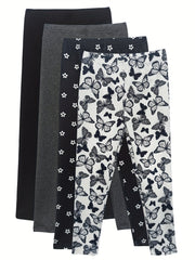 4pcs Girls' Full Print Stretch Skinny Legging Pants Butterfly Floral Print