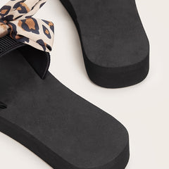 Women's Leopard Print Bowknot Slides Lightweight Open Toe Slides