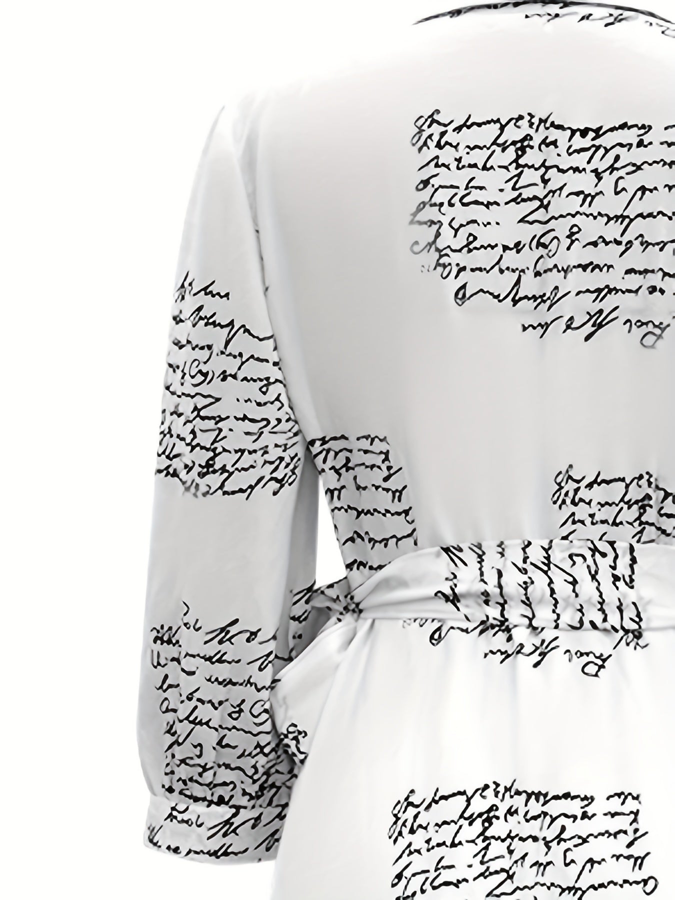 Letter Print Wrap Dress Casual V Neck 3 4 Sleeve Maxi Dress Women's Clothing