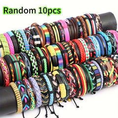 10pcs Vintage PU Leather Bracelets For Men Women