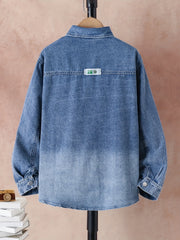 Boys Gradient Denim Jacket Button Down Lapel Coat