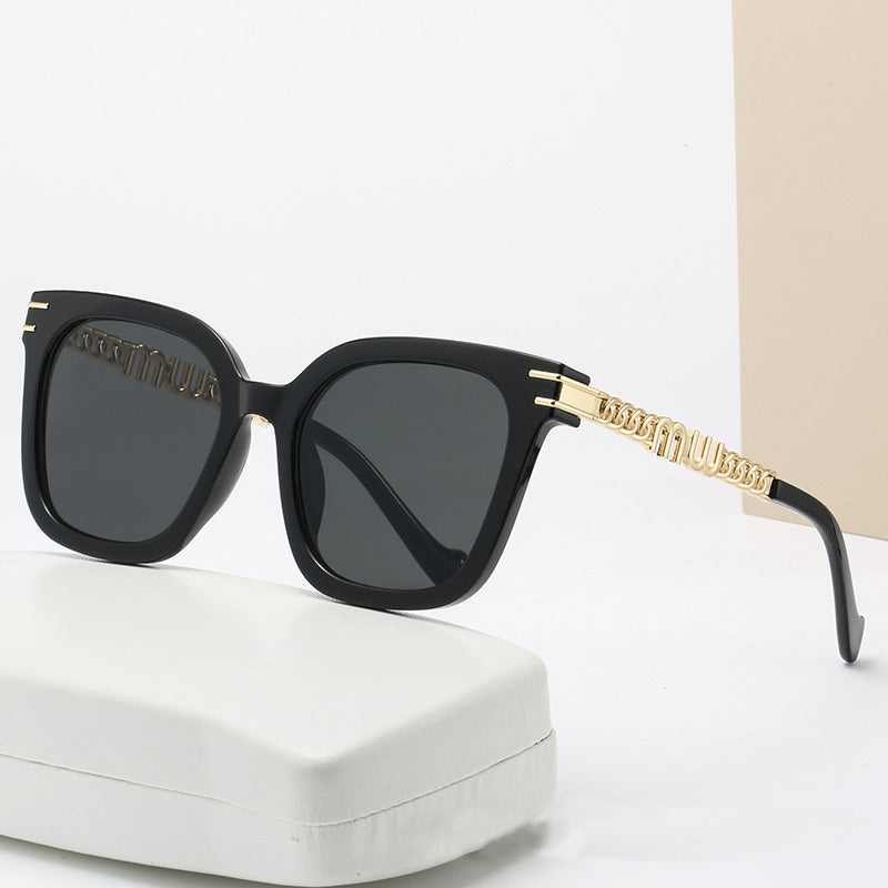 Square Metal Sunglasses Women Hollow Chain Eyewear