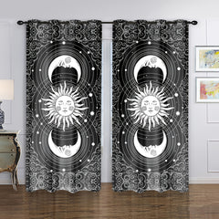 2pcs Sun Moon Print Curtain Window Curtain For Home Decoration