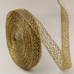 2 Yards Golden Lace Trim Crochet Lace Ribbon for Bridal Wedding D