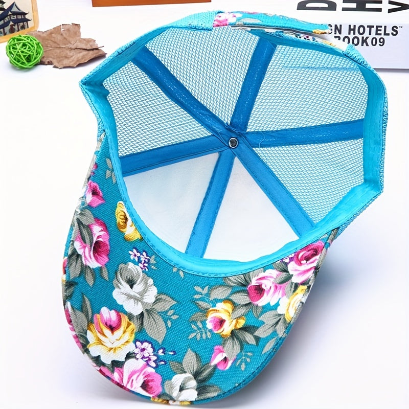 Flower Print Colorful Trucker Hat Mesh Baseball Cap Sunscreen Dad Hats