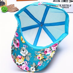Flower Print Colorful Trucker Hat Mesh Baseball Cap Sunscreen Dad Hats