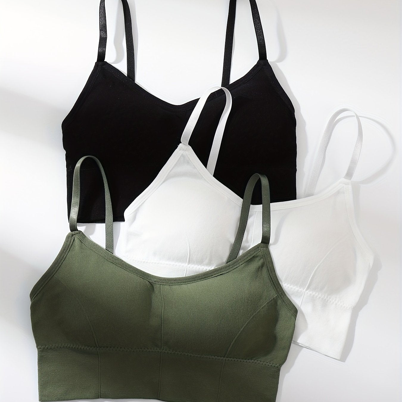 3pcs Solid Cami Tops Soft & Comfy Crop Top Women's Lingerie