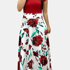 Floral Print Maxi Dress Short Sleeve Round Neck Boho Style
