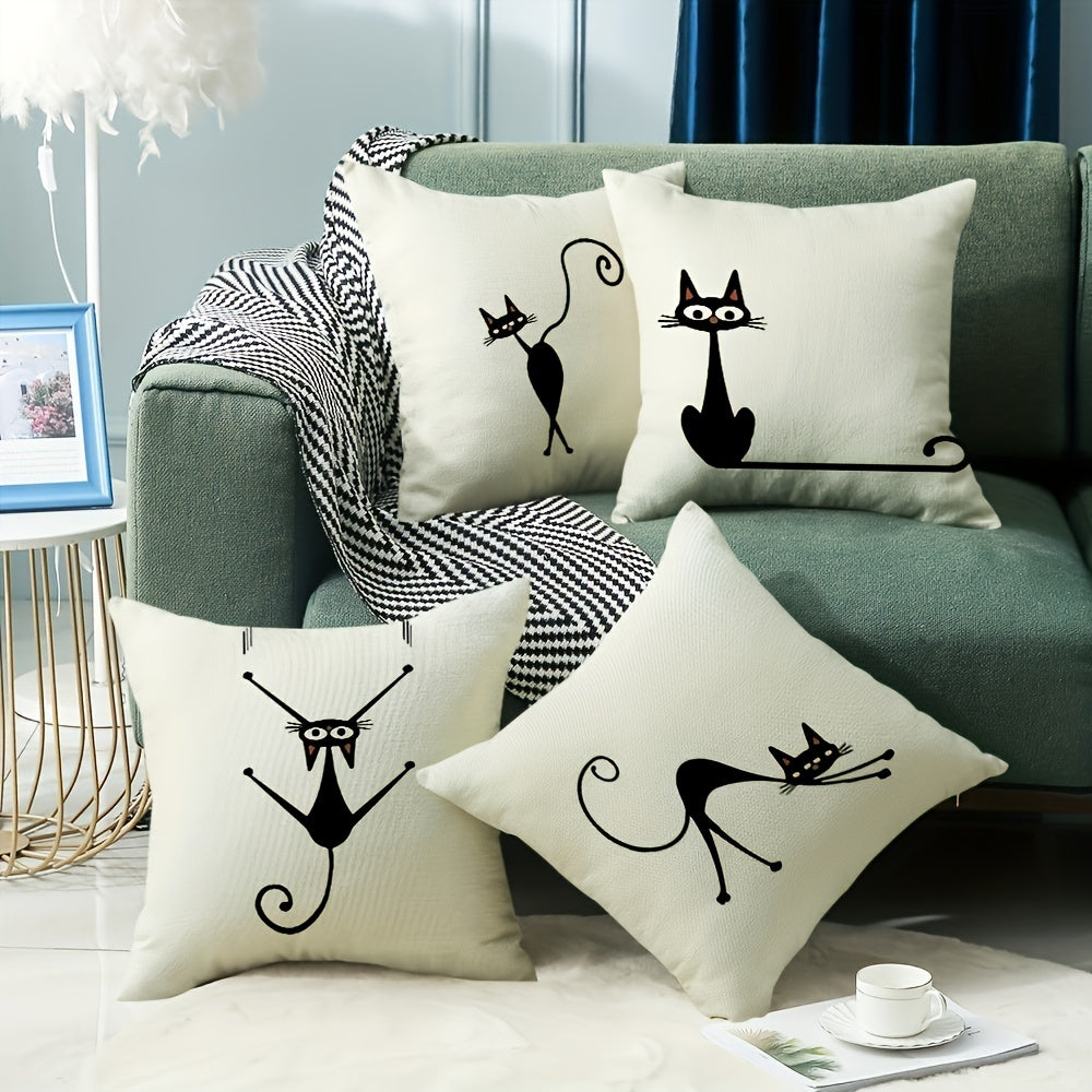 Line Cat Printed Throw Pillow Cover Home Decor