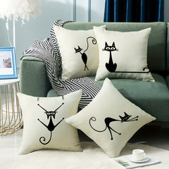 Line Cat Printed Throw Pillow Cover Home Decor