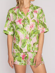 Women's Plus Floral Print Button Up Shirt & Shorts Pajama Set