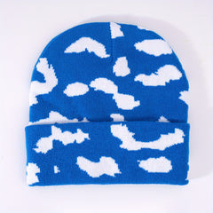 Cloud Jacquard Beanie Candy Y2K Knit Hat Lightweight Warm Skull Cap