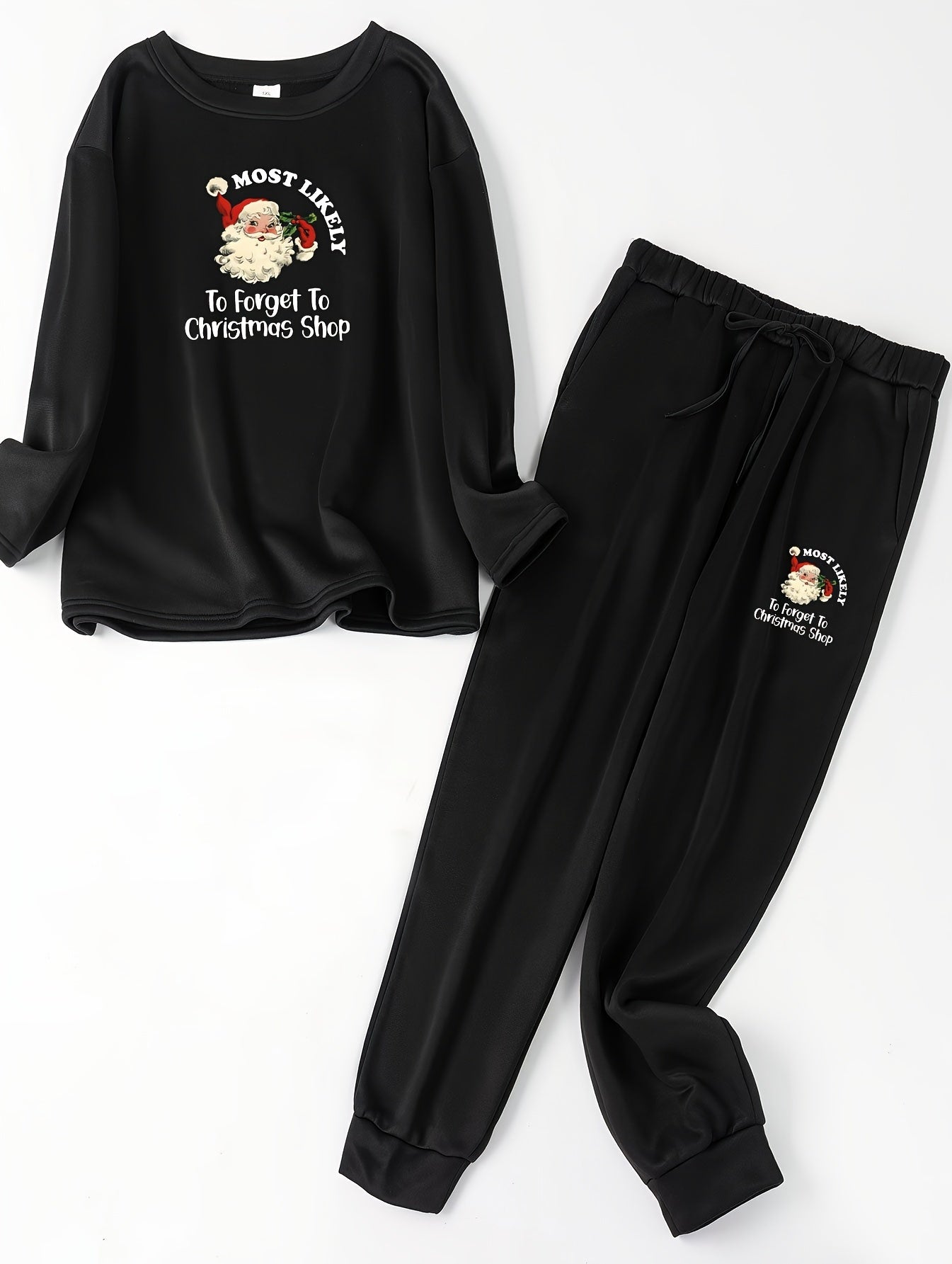 Christmas Loungewear Set Women's Santa Print Top & Pants