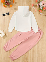 Girls Butterfly Print Hoodie Sweatshirt & Pants Set Spring Fall