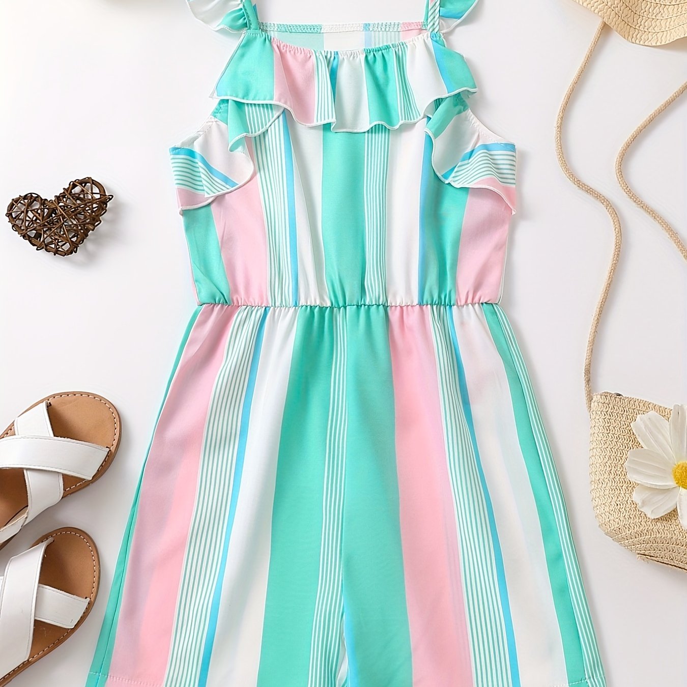 Toddler Girls Striped Graphic Rompers Jumpsuits