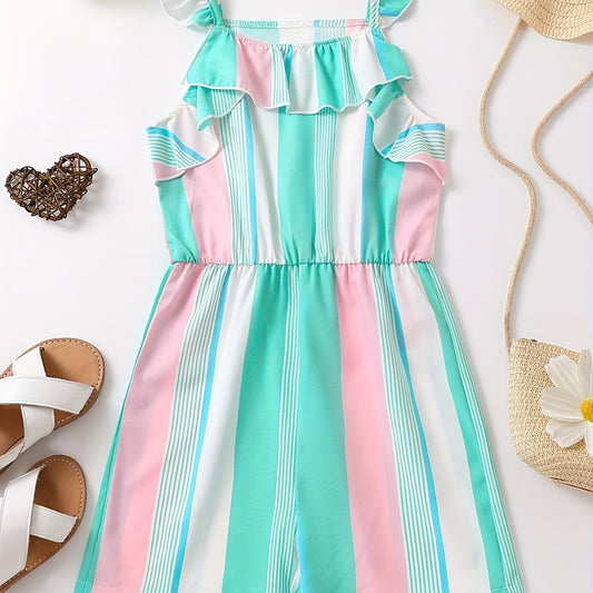 Toddler Girls Striped Graphic Rompers Jumpsuits