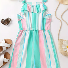 Toddler Girls Striped Graphic Rompers Jumpsuits