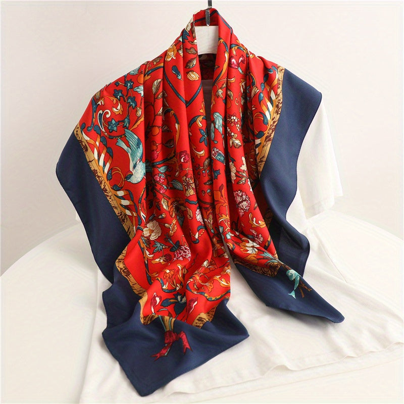 Vintage Flower Print Bandana Square Scarf Silk Shawl Classic Head Wraps Turban