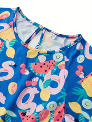 Girls Short Sleeve Fruit Graphic Rompers Jumpsuits Set