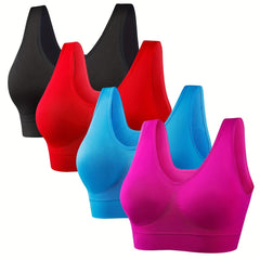 4 Pack Plus Size Sports Bra Set Solid Elastic Comfort Breathable Tank Bra