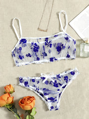 Floral Mesh Lingerie Set Sexy Sheer Tulle Bra Panties Seductive Look