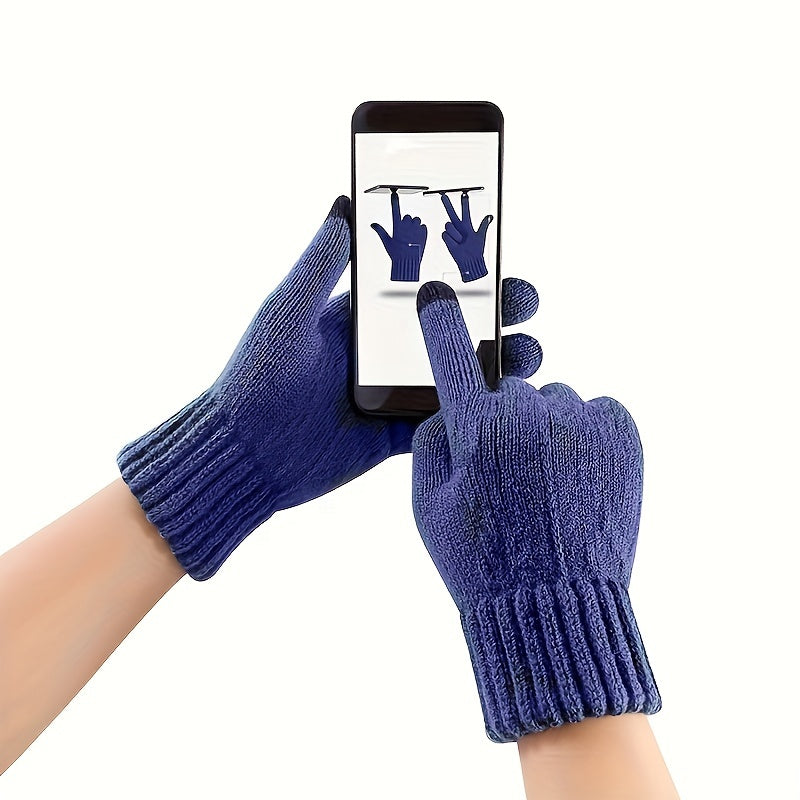 Men's Winter Plush Warm Touch Screen Gloves for Outdoor Activities