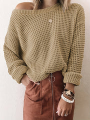 Casual Sweater Women's Plus Solid Long Sleeve Round Neck Knit Pullover