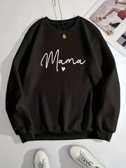 Mama Letter Print Pullover Sweatshirt for Fall & Winter Women's Clothing