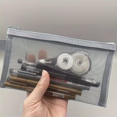 Transparent Pen Bag Mesh Storage School Exam Stationery Box Pencil Bag