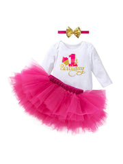 3pc Baby Girls Long Sleeve Onesie Set with Mesh Skirt & Headband