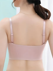 Lace Flower Decor Push Up Sports Bra Full Coverage V Neck Workout Running Bra