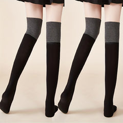 Colorblock Thigh High Socks Over The Knee Stockings Women's Hosiery