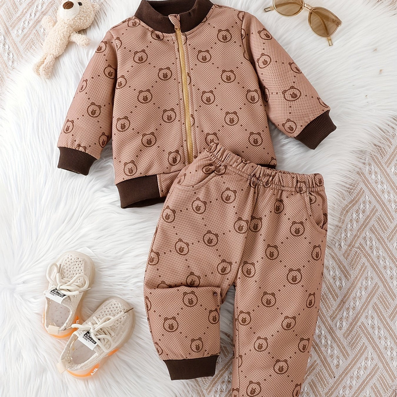 Baby Bear Print Sweatshirt Top & Athletic Trousers Set