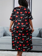 Heart & Letter Print Nightdress Short Sleeve Round