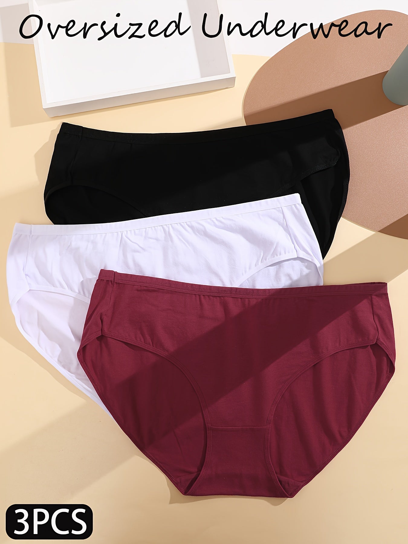 3 Pack Plus Size Basic Panties Set Women's Plus Breathable Solid Comfort Briefs