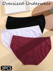 3 Pack Plus Size Basic Panties Set Women's Plus Breathable Solid Comfort Briefs