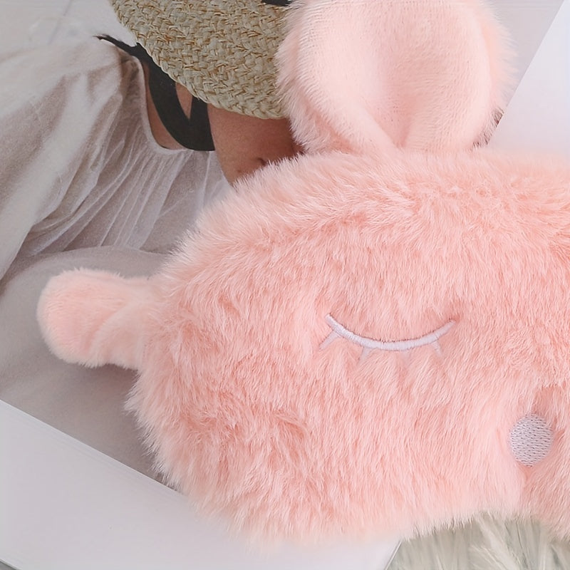 Rabbit Plush Embroidered Letters Eye Mask, Comfortable Strap