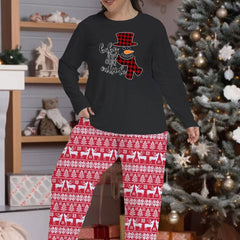 Christmas Pajama Set Plaid Snowman Long Sleeve Tee & Striped Pants