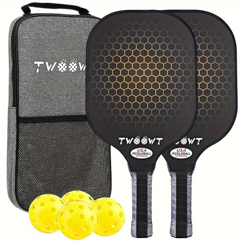 2-Pack Fiberglass Pickleball Paddles with Bags and 4 Balls Set