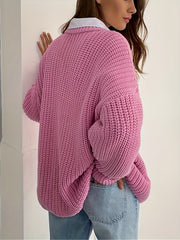 Solid Color Casual Sweater with Long Sleeves