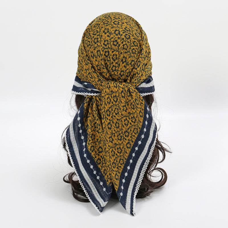 Vintage Floral Print Square Scarf Classic Windproof Head Wrap
