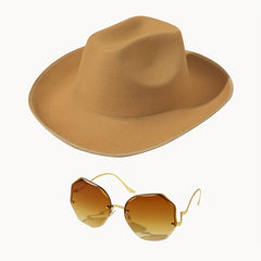 Y2K Cowboy Sunglasses Set with Fedora Cap & UV Protection Eyewear