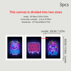 3pcs Abstract Game Controller & English Letter Canvas Prints
